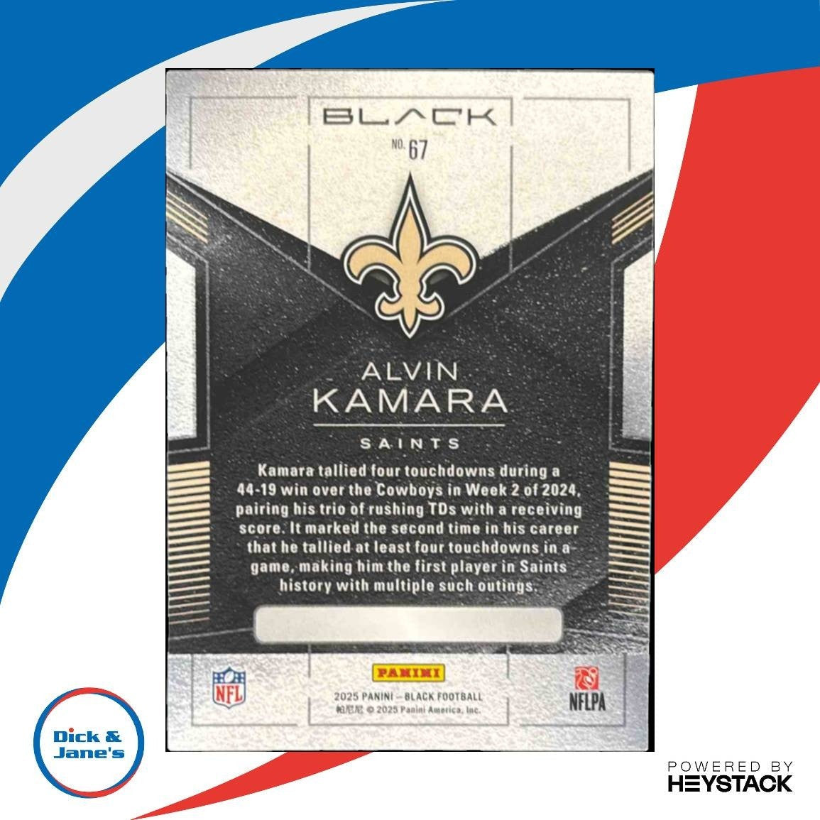 2025 Panini Black Alvin Kamara Royal /99 #67 New Orleans Saints - Sports Cards