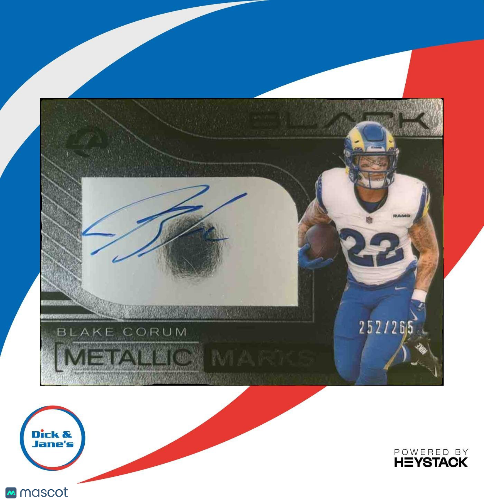 2025 Panini Black Blake Corum Metallic Marks Auto /265 #MMK-BCM Los Angeles Rams - Sports Cards