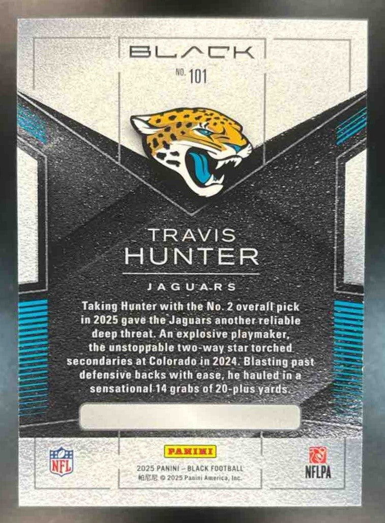 2025 Panini Black Travis Hunter Rookie Sapphire /50 #101 RC Jacksonville Jaguars - Sports Cards