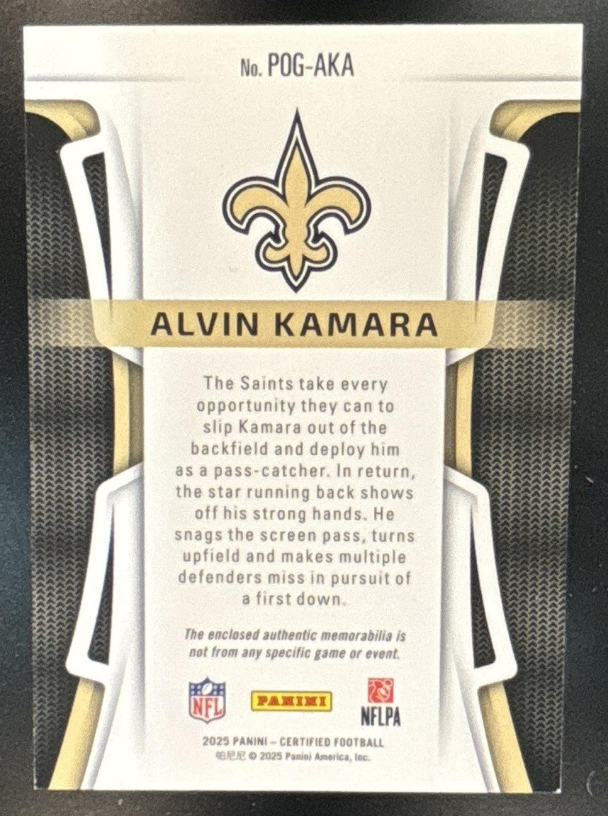 2025 Panini Certified Alvin Kamara Piece of the Game Blue /49 New Orleans Saints - Sports Cards