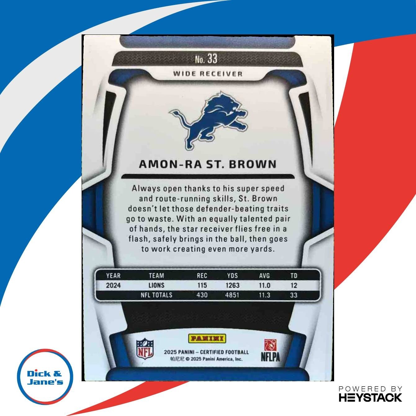 2025 Panini Certified Amon-Ra St. Brown Mirror Gold FOTL 8/10 #33 Detroit Lions - Sports Cards