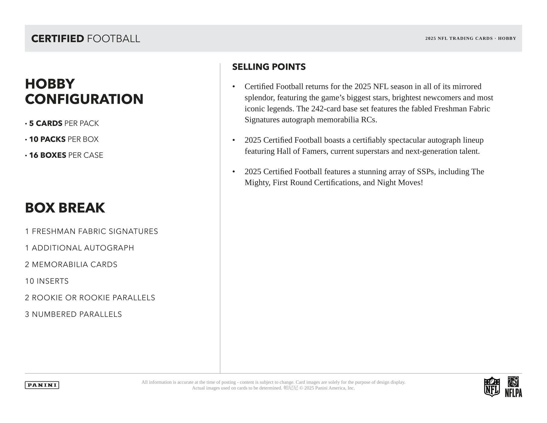 2025 Panini Certified Football Hobby Box (2 Auto / 2 Mem) - NFL Hobby Box