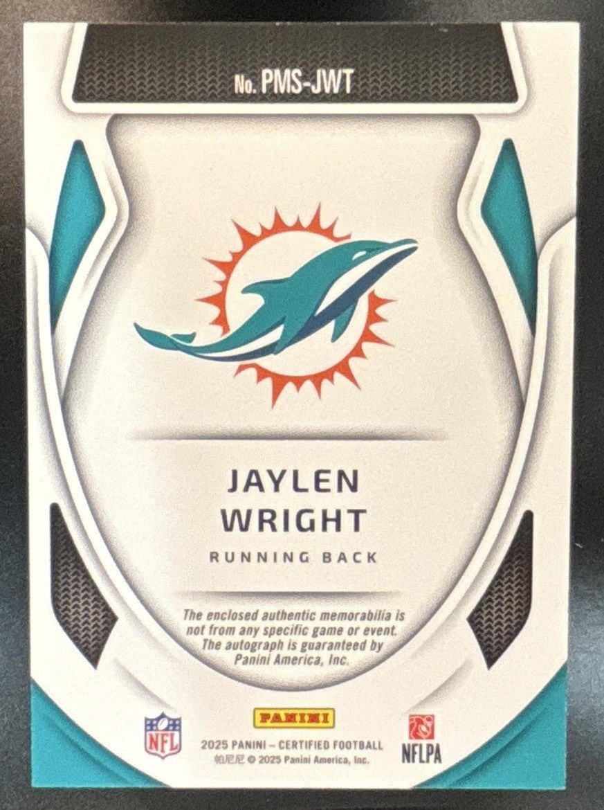2025 Panini Certified Jaylen Wright Pro Materials Auto Green /15 Auto Dolphins - Sports Cards