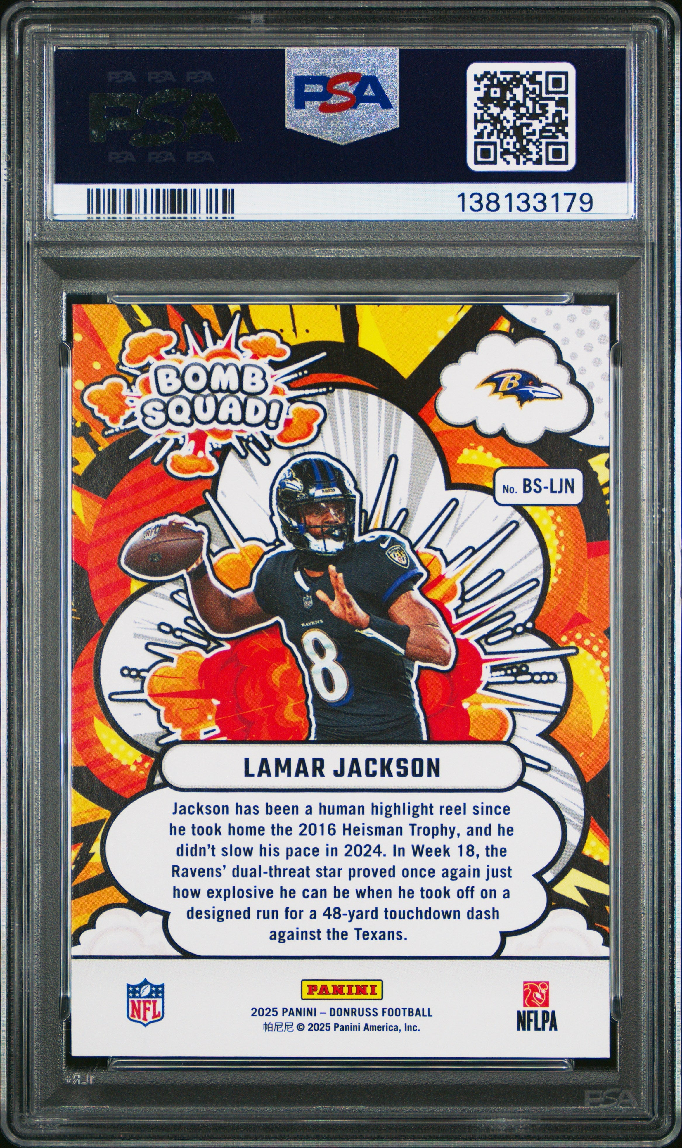 2025 Panini Donruss Bomb Squad Lamar Jackson #BS-LJN PSA 10 - Graded Sports Cards