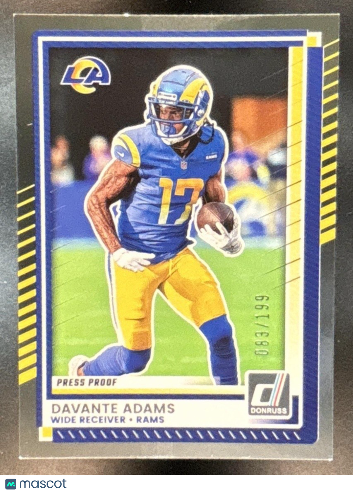 2025 Panini Donruss Davante Adams Press Proof Silver /199 #82 Los Angeles Rams - Sports Cards