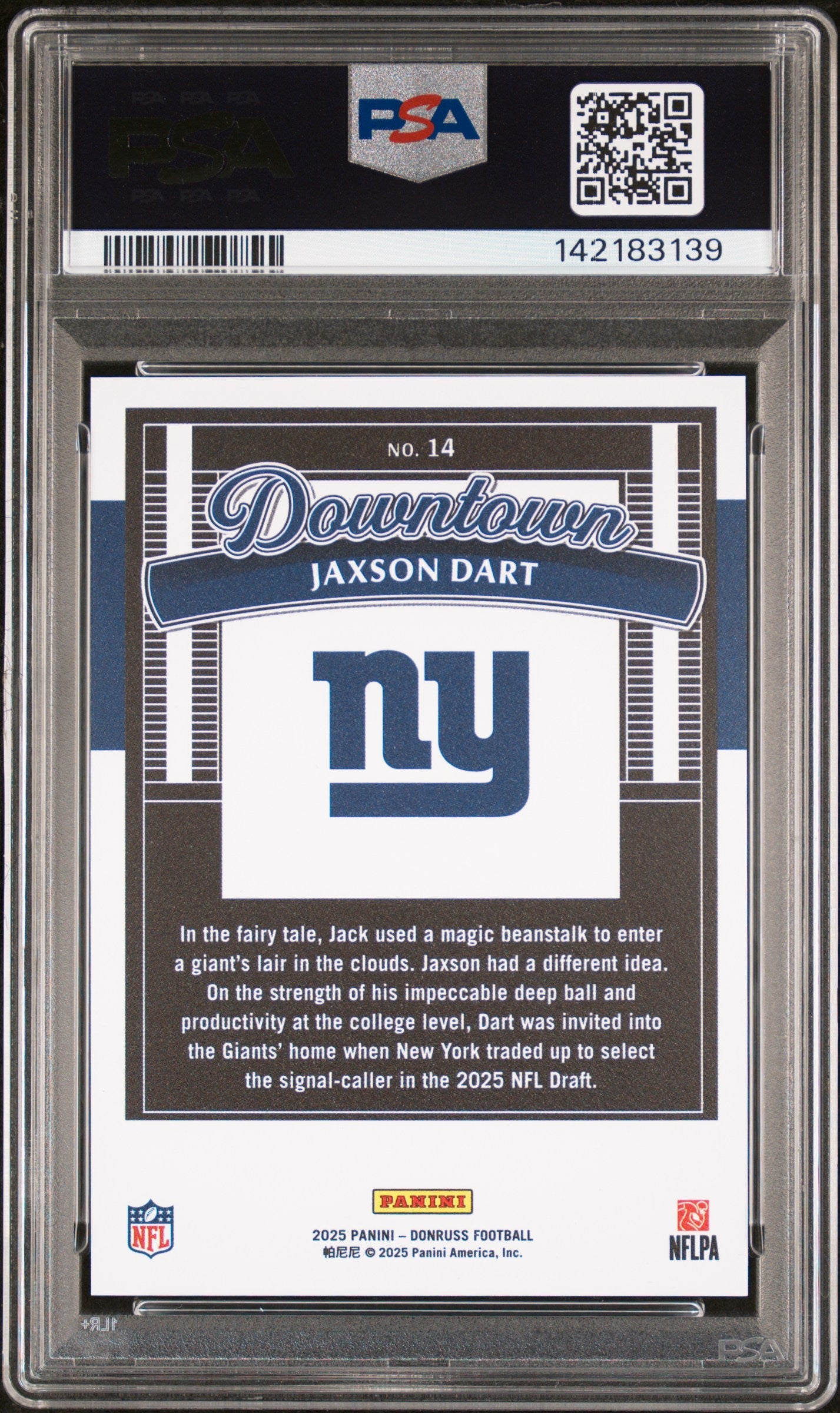 2025 Panini Donruss Downtown! Jaxson Dart Rookie #14 PSA 10 GEM MINT - Graded Sports Cards