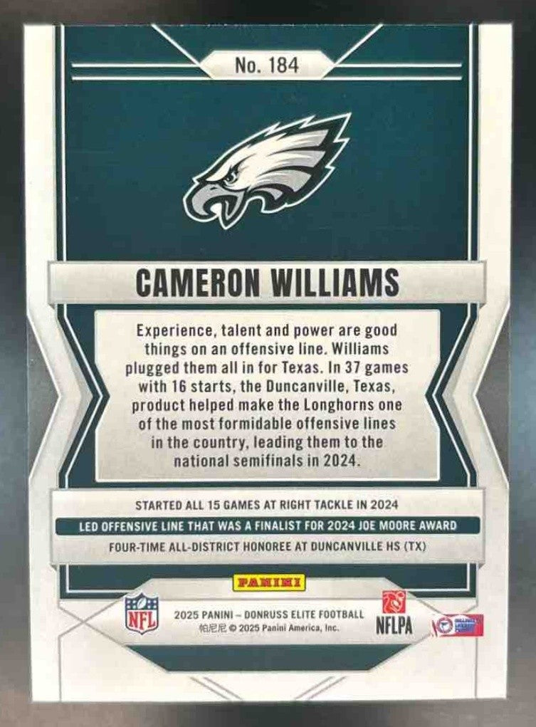 2025 Panini Donruss Elite Cameron Williams Red /99 #184 RC Philadelphia Eagles - Sports Cards