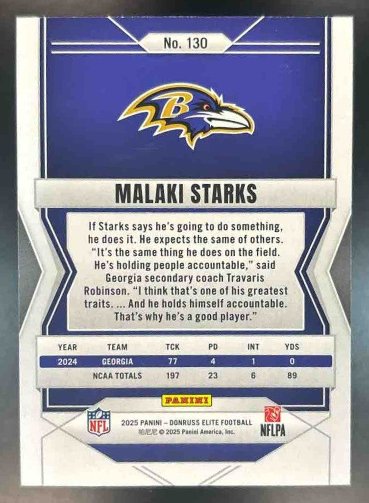 2025 Panini Donruss Elite Malaki Starks Blue /75 #130 RC Baltimore Ravens - Sports Cards
