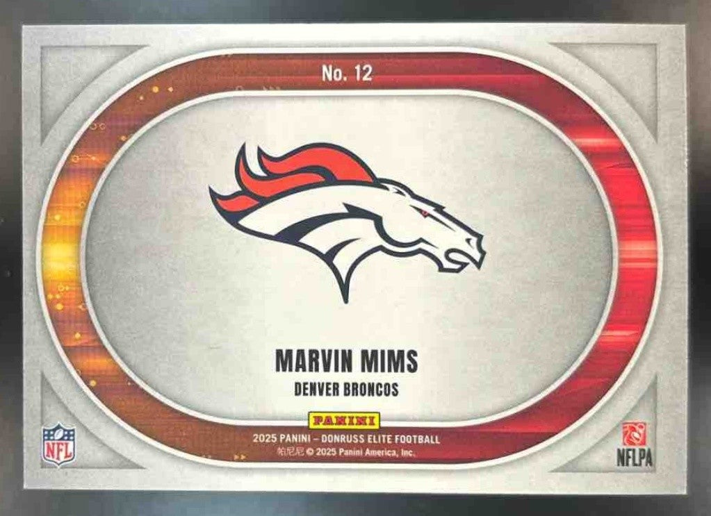 2025 Panini Donruss Elite Marvin Mims Full Throttle Purple /49 #12 Denver Bronco - Sports Cards