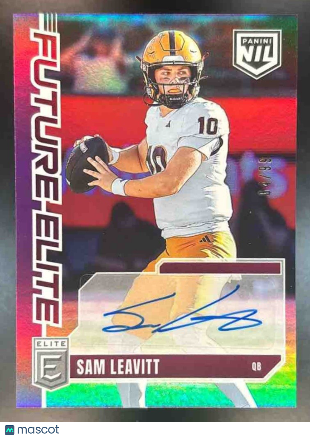 2025 Panini Donruss Elite Sam Leavitt Future NIL Auto Purple /99 - Sports Cards