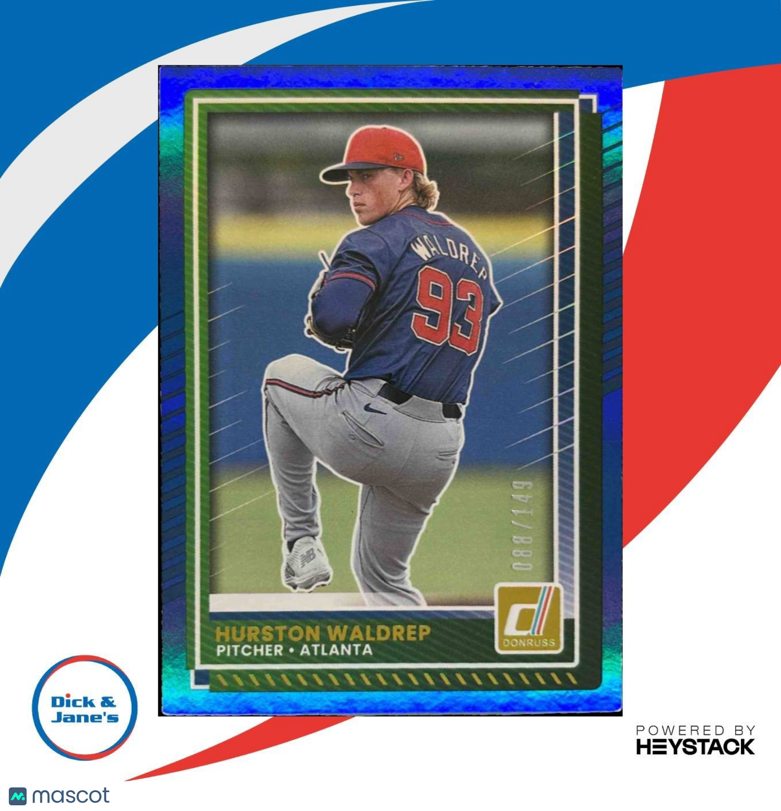 2025 Panini Donruss Hurston Waldrep Blue 88/149 #58 Rated Rookie Atlanta Braves - Sports Cards