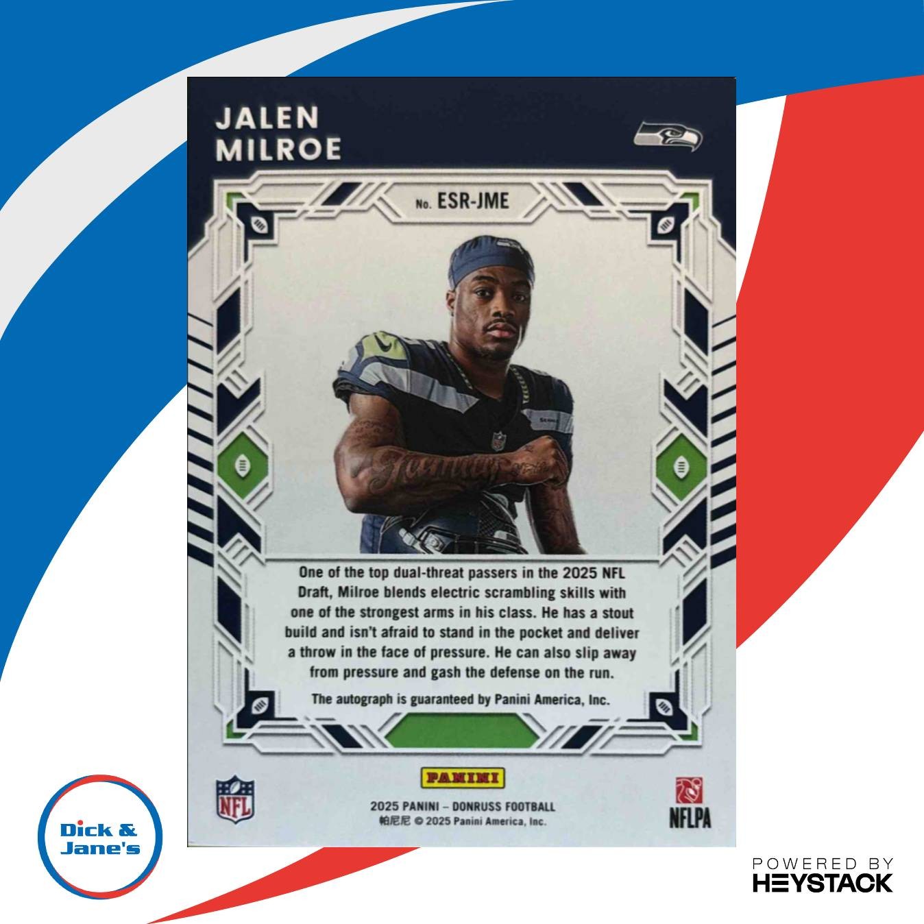 2025 Panini Donruss Jalen Milroe The Elite Series Rookies Auto 49/99 Seahawks - Sports Cards