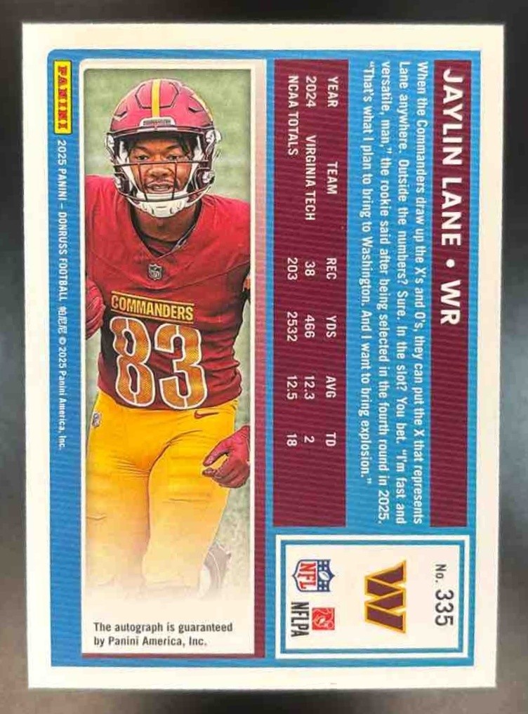 2025 Panini Donruss Jaylin Lane Auto Orange #335 RC Washington Commanders - Sports Cards