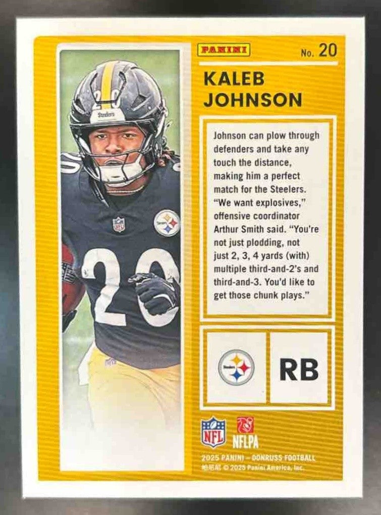 2025 Panini Donruss Kaleb Johnson The Rookies #20 RC Pittsburgh Steelers - Sports Cards