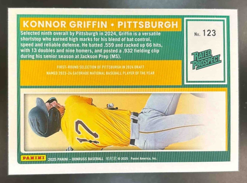 2025 Panini Donruss Konnor Griffin Red and Blue #123 Pittsburgh Pirates - Sports Cards
