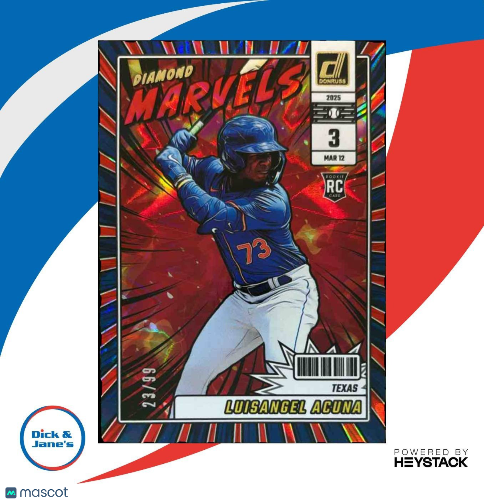 2025 Panini Donruss Luisangel Acuna Diamond Marvels Red Xplosion /99 RC Rangers - Sports Cards