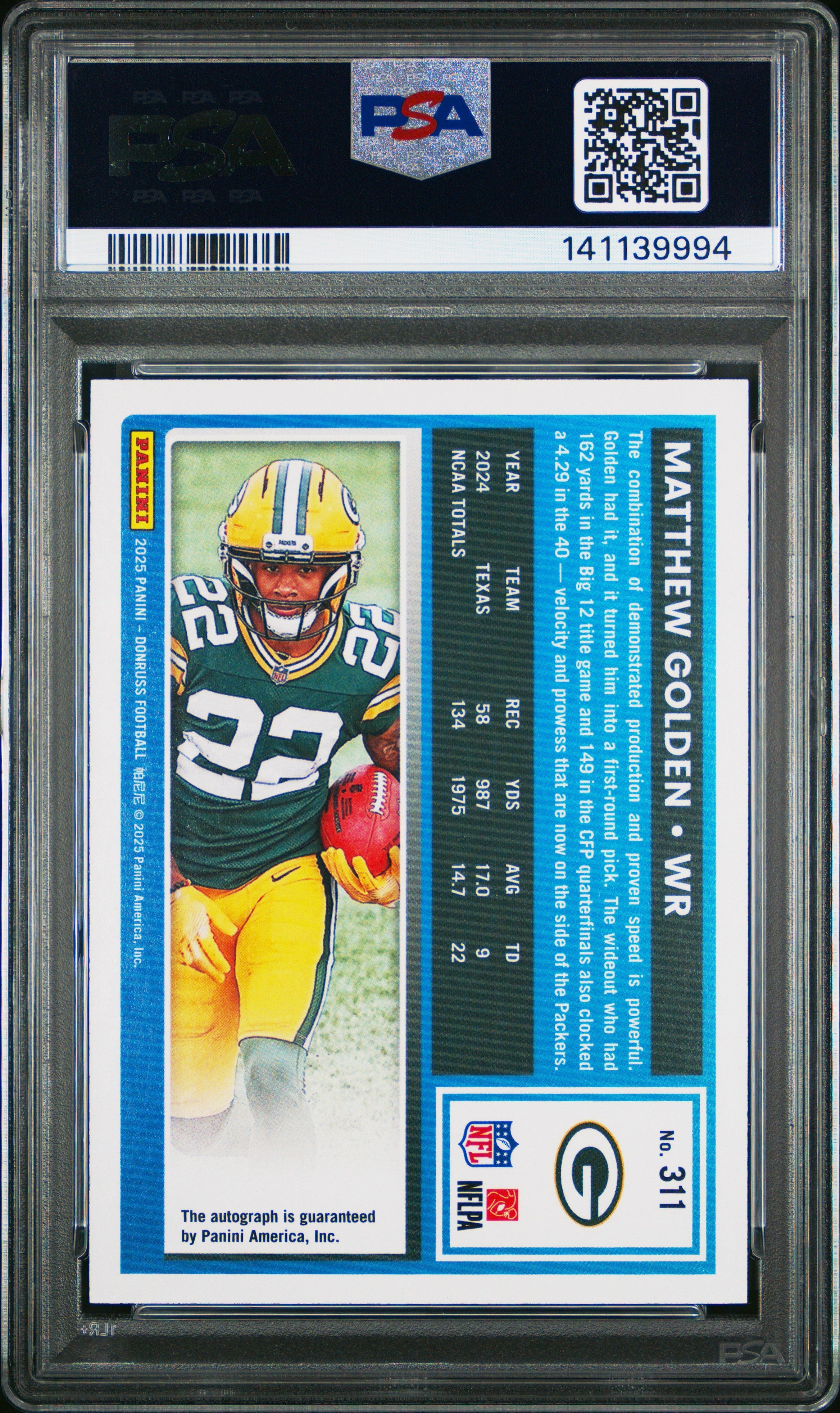 2025 Panini Donruss Matthew Golden Autograph Orange Rookie #311 PSA 9 MINT - Graded Sports Cards
