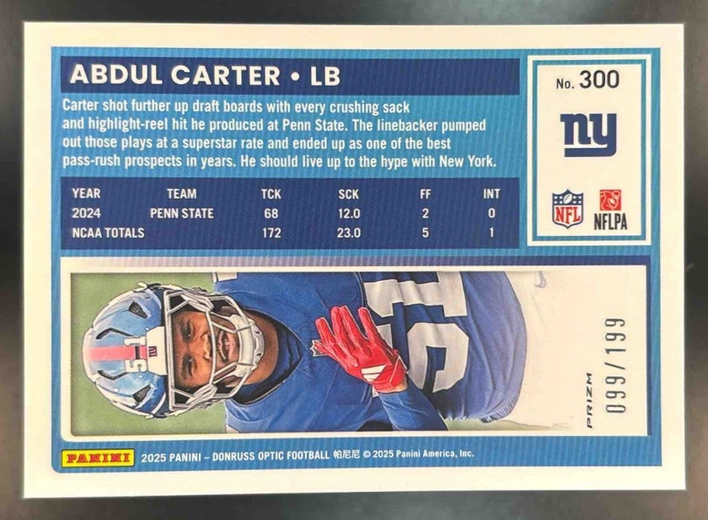 2025 Panini Donruss Optic Abdul Carter RC Neon Green /199 #300 New York Giants - Sports Cards
