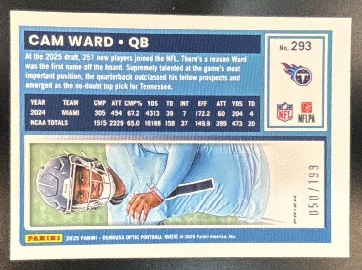 2025 Panini Donruss Optic Cam Ward Flex Prizm /199 #293 Tennessee Titans - Sports Cards
