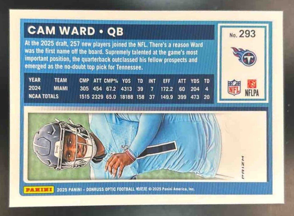 2025 Panini Donruss Optic Cam Ward Green Hyper Prizm #293 Tennessee Titans - Sports Cards