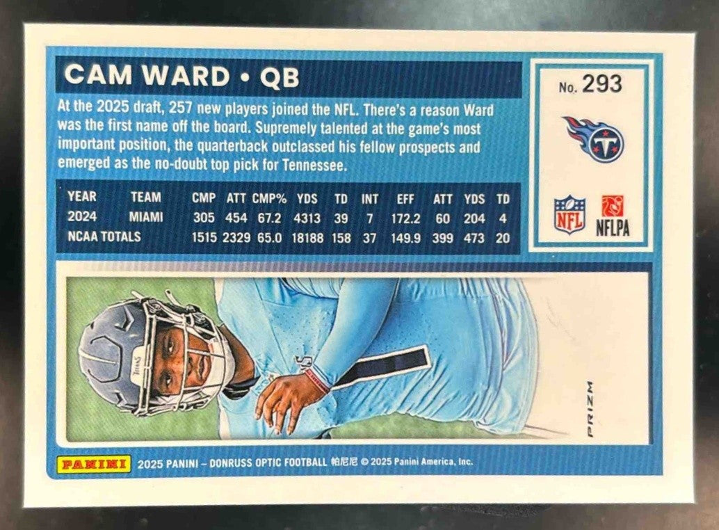 2025 Panini Donruss Optic Cam Ward Rated Rookie Fire Emoji #293 Tennessee Titans - Sports Cards