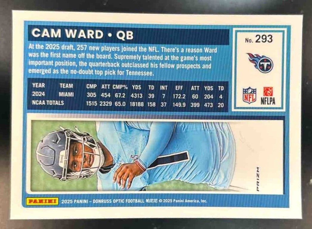 2025 Panini Donruss Optic Cam Ward Red Hyper Prizm #293 Tennessee Titans - Sports Cards