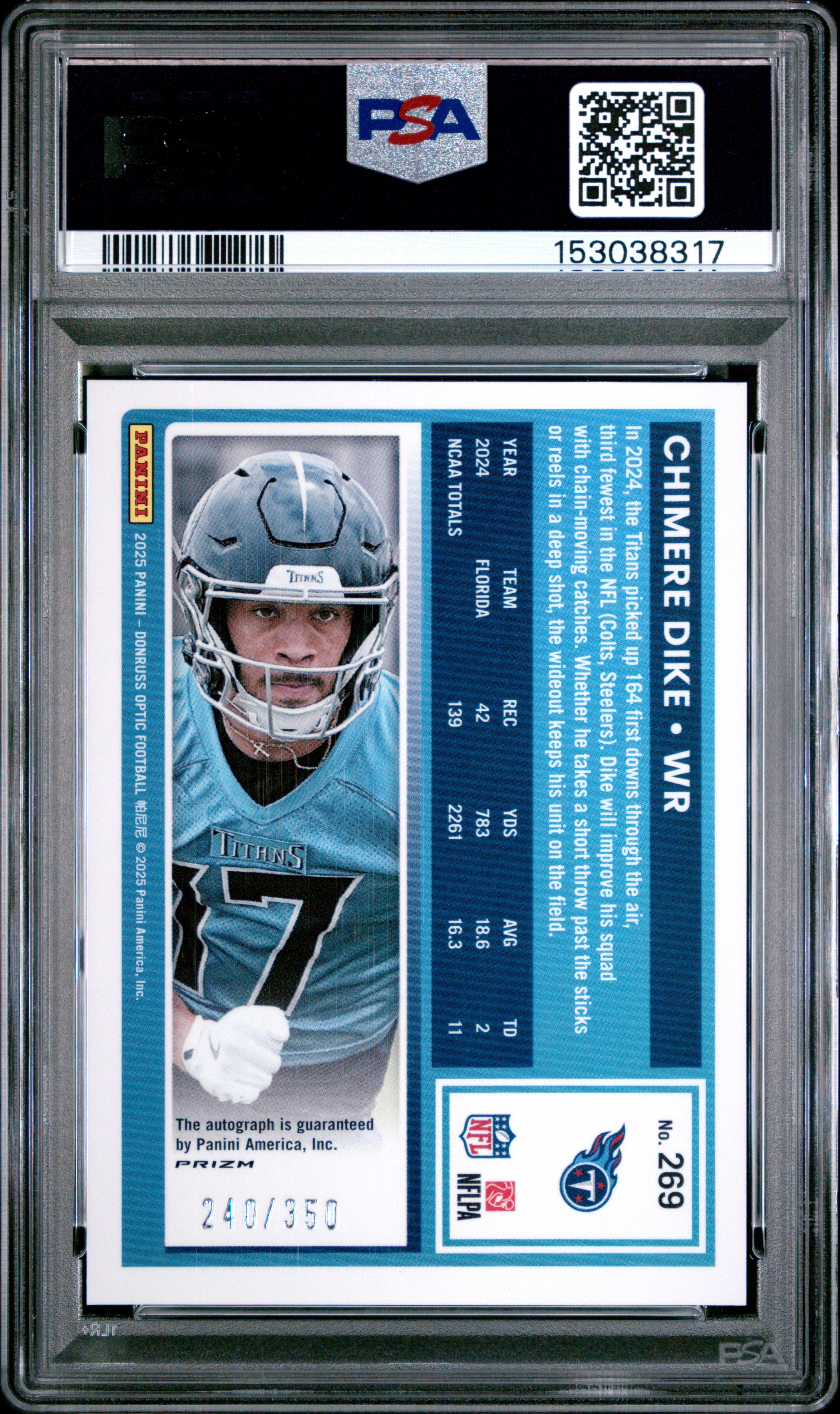 2025 Panini Donruss Optic Chimere Dike Autograph #269 PSA 9 - Graded Sports Cards