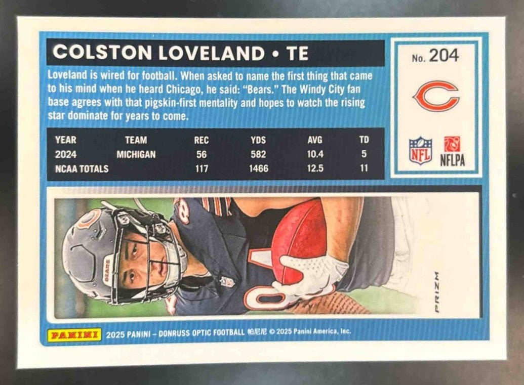 2025 Panini Donruss Optic Colston Loveland Purple Shock Prizm #204 Chicago Bears - Sports Cards