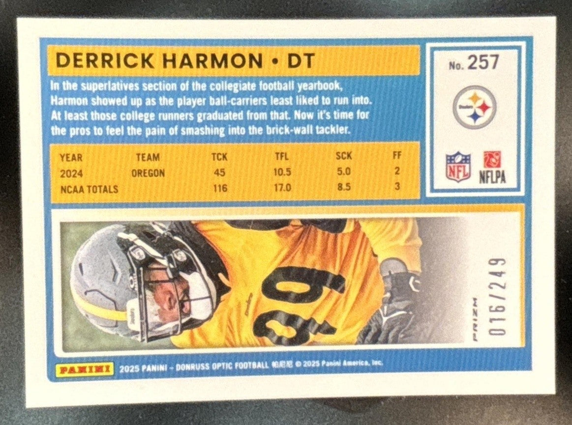 2025 Panini Donruss Optic Derrick Harmon Blue /249 #257 Pittsburgh Steelers - Sports Cards