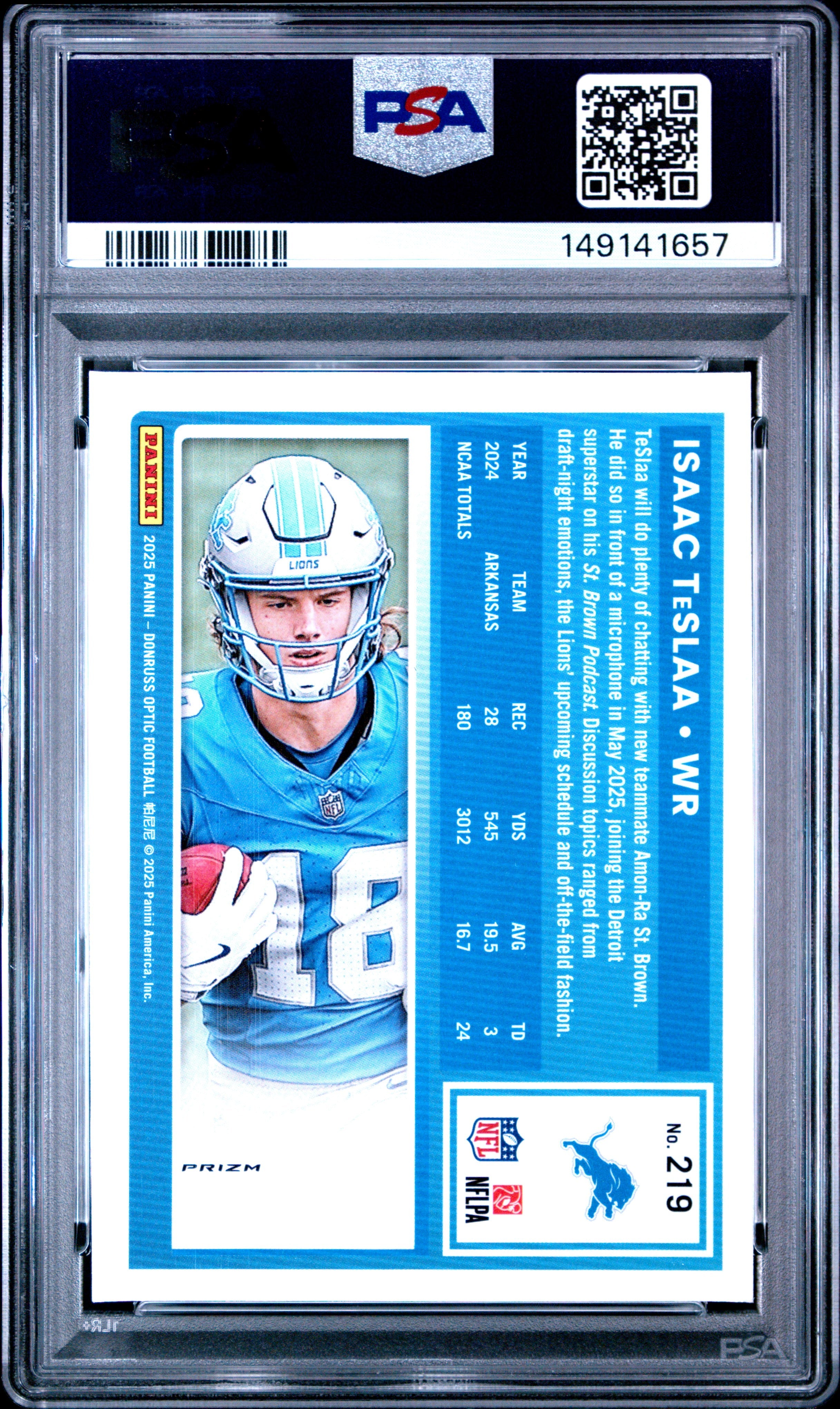 2025 Panini Donruss Optic Isaac Teslaa Blue Scope Rookie #219 PSA 9 MINT - Graded Sports Cards