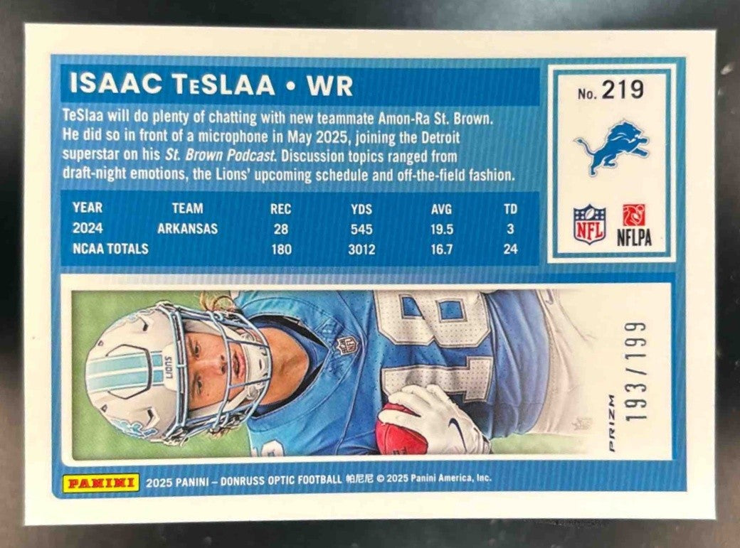 2025 Panini Donruss Optic Isaac TeSlaa Flex Prizm /199 #219 Detroit Lions - Sports Cards