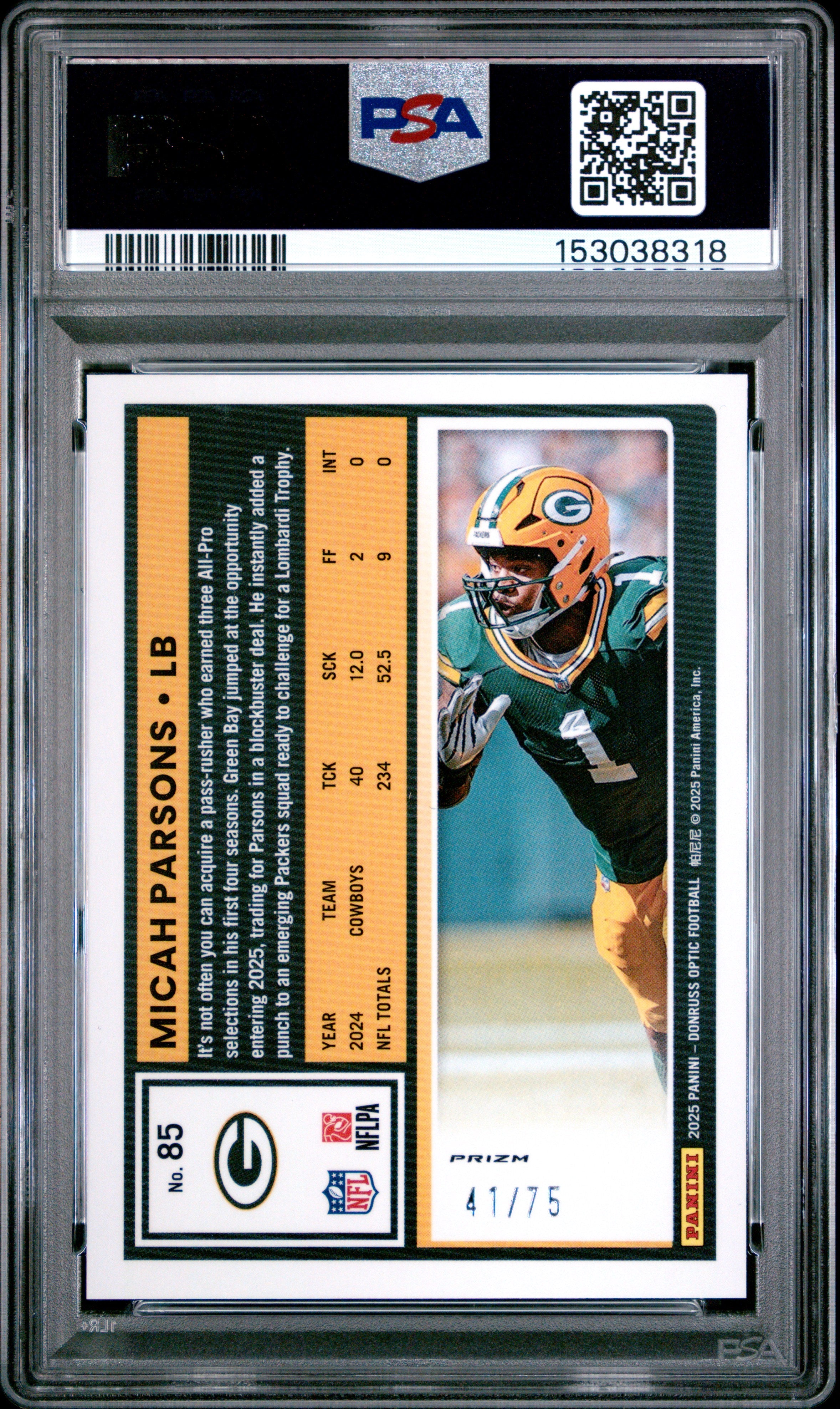 2025 Panini Donruss Optic Micah Parsons Electricity #85 PSA 9 - Graded Sports Cards