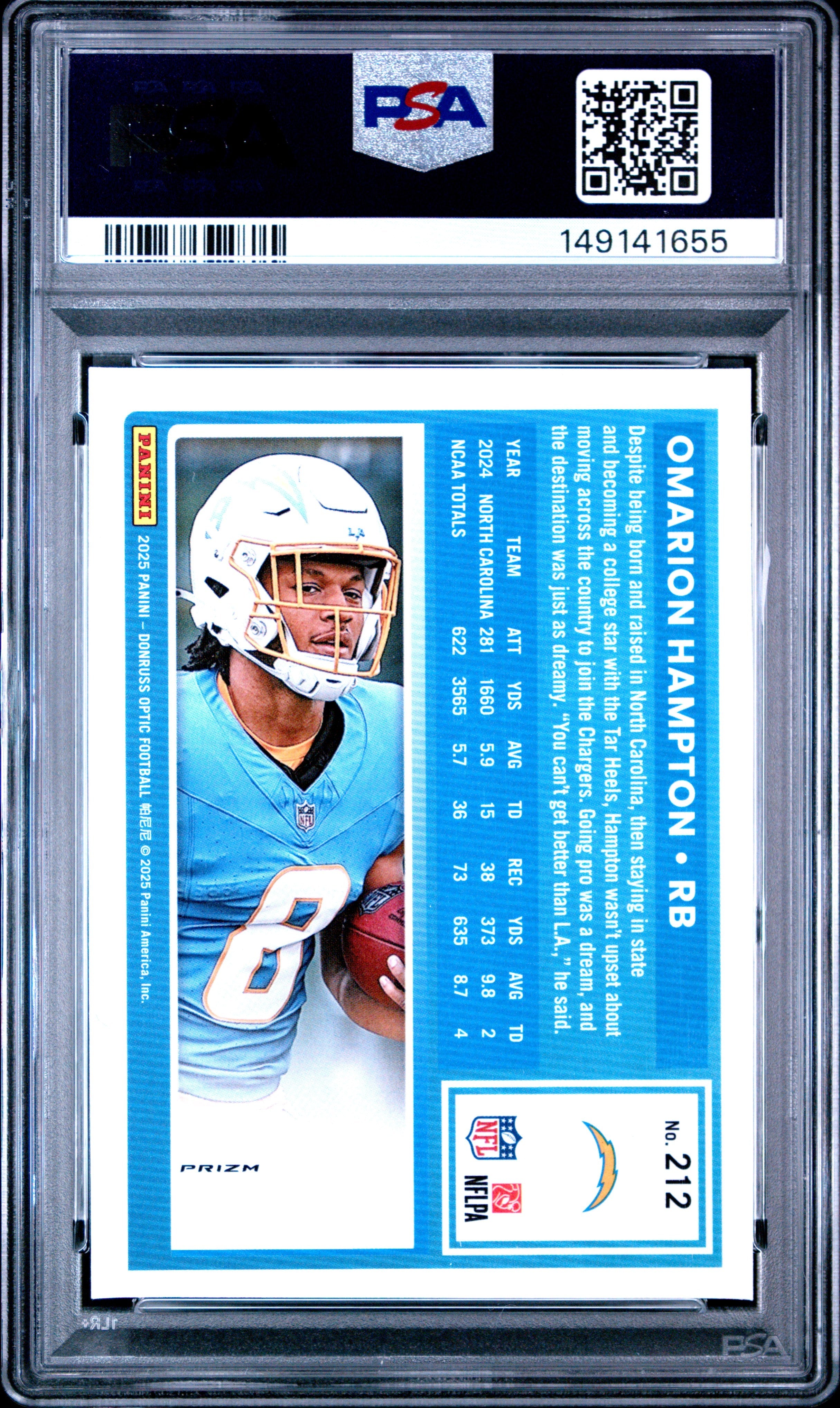 2025 Panini Donruss Optic Omarion Hampton Blue Scope Rookie #212 PSA 9 MINT - Graded Sports Cards
