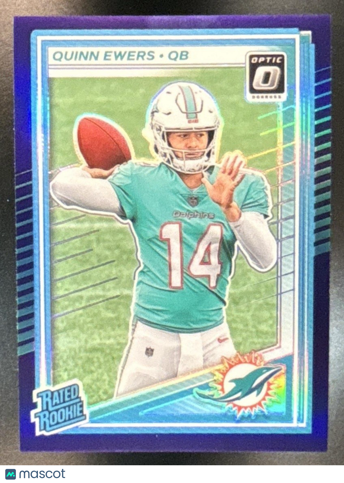 2025 Panini Donruss Optic Quinn Ewers Purple Prizm /60 #213 Miami Dolphins - Sports Cards