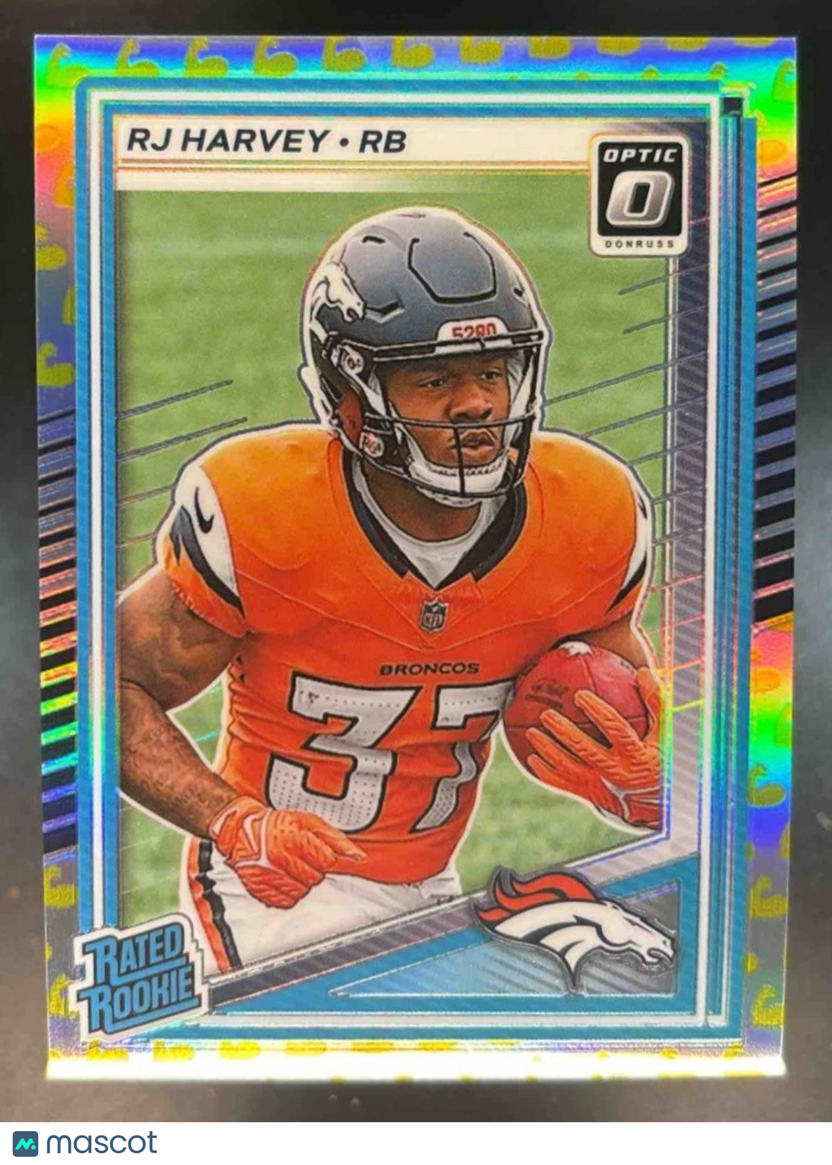 2025 Panini Donruss Optic RJ Harvey Flex Prizm RC /199 #208 Denver Broncos - Sports Cards