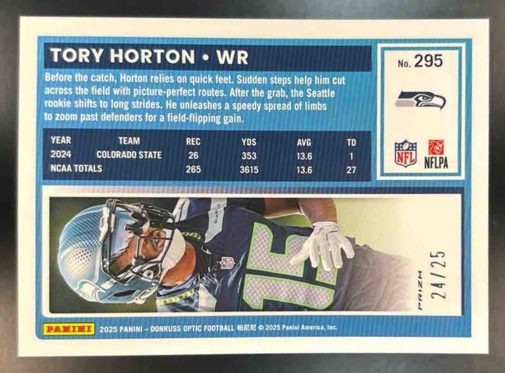 2025 Panini Donruss Optic Tory Horton Black Pandora /25 #295 Seattle Seahawks - Sports Cards