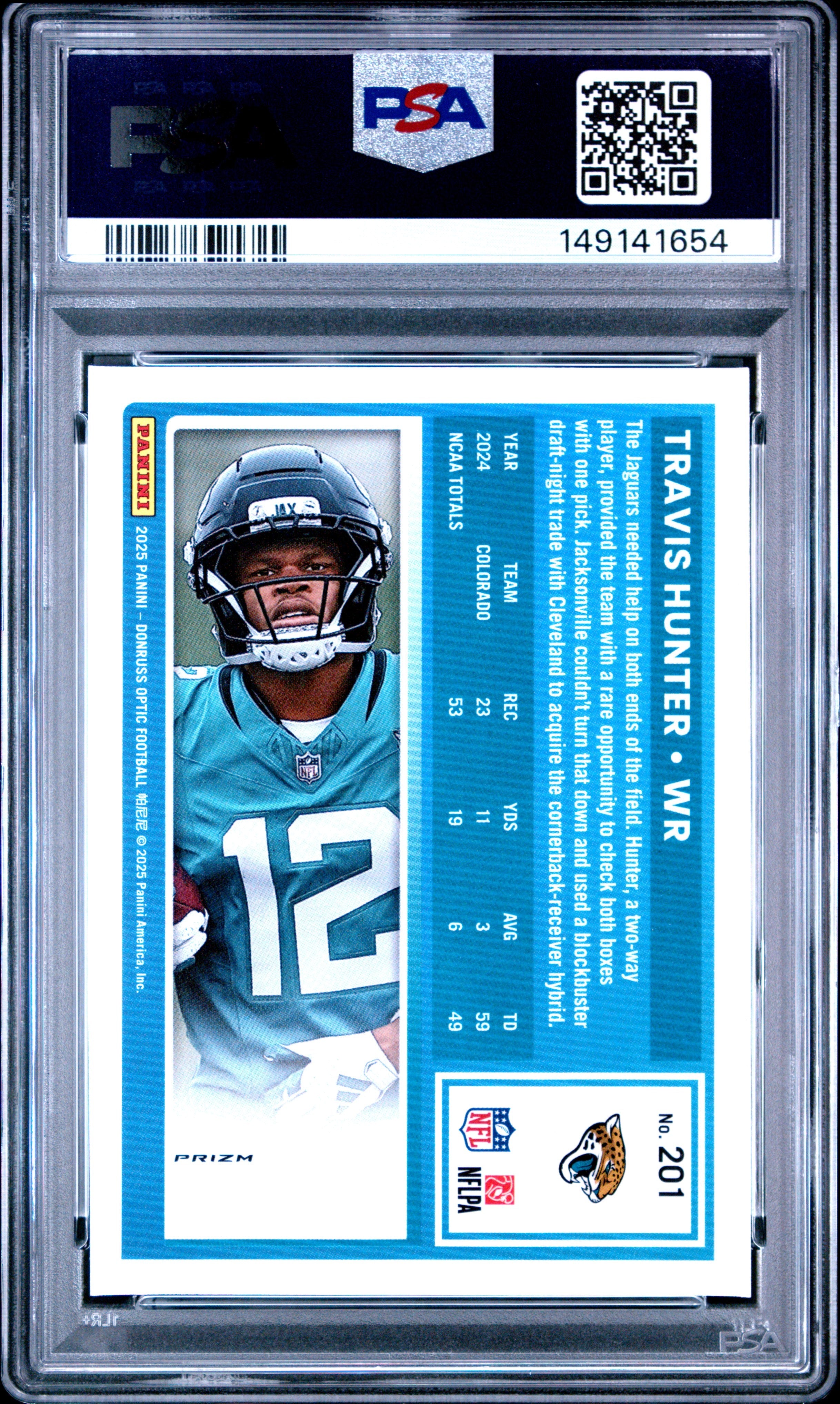 2025 Panini Donruss Optic Travis Hunter Blue Scope Rookie PSA 9 MINT Jaguars - Graded Sports Cards