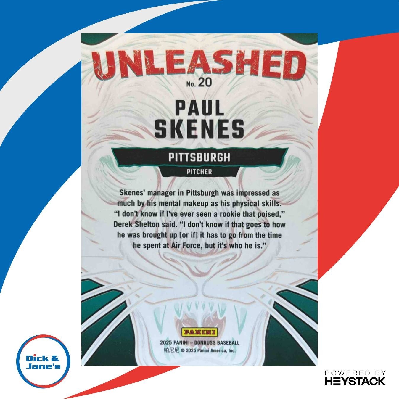 2025 Panini Donruss Paul Skenes Unleashed Blue Ice 15/35 #20 Pittsburgh Pirates - Sports Cards