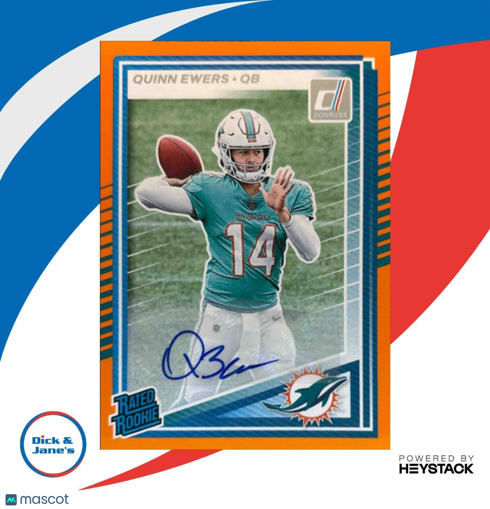 2025 Panini Donruss Quinn Ewers Rated Rookie Auto Orange #342 RC Miami Dolphins - Sports Cards