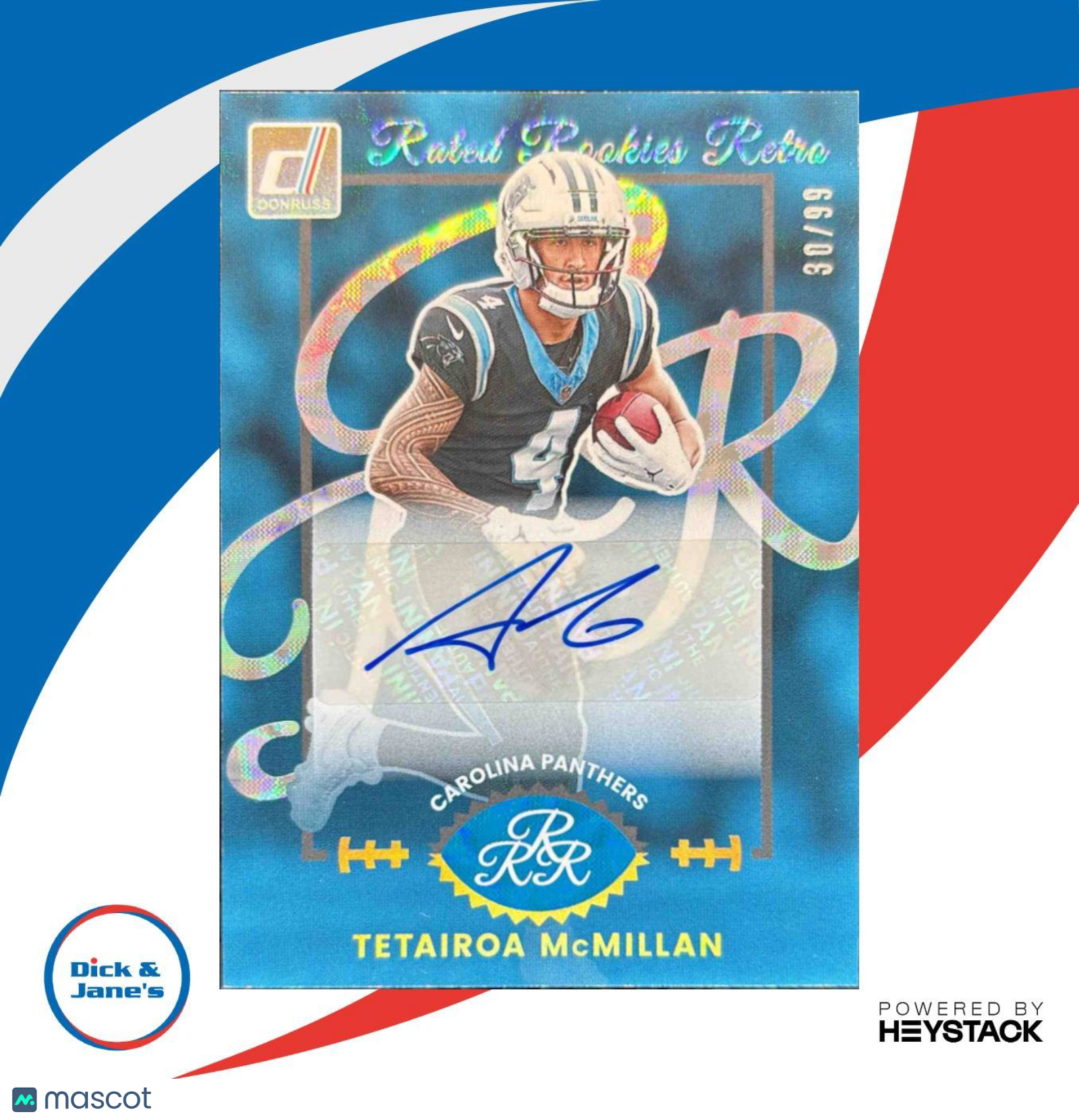 2025 Panini Donruss Tetairoa McMillan Rated Rookie Retro Auto 30/99 #3 Panthers - Sports Cards