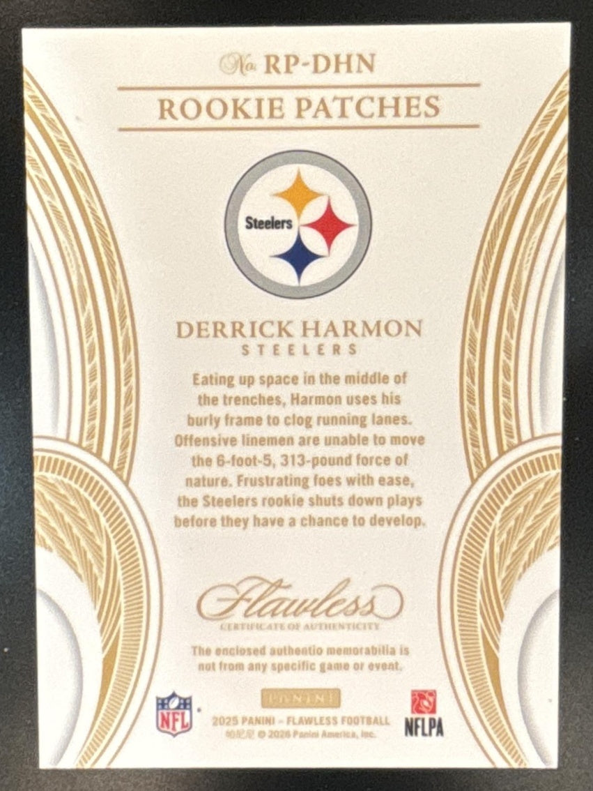 2025 Panini Flawless Derrick Harmon Rookie Patches Silver /20 MEM RC Steelers - Sports Cards