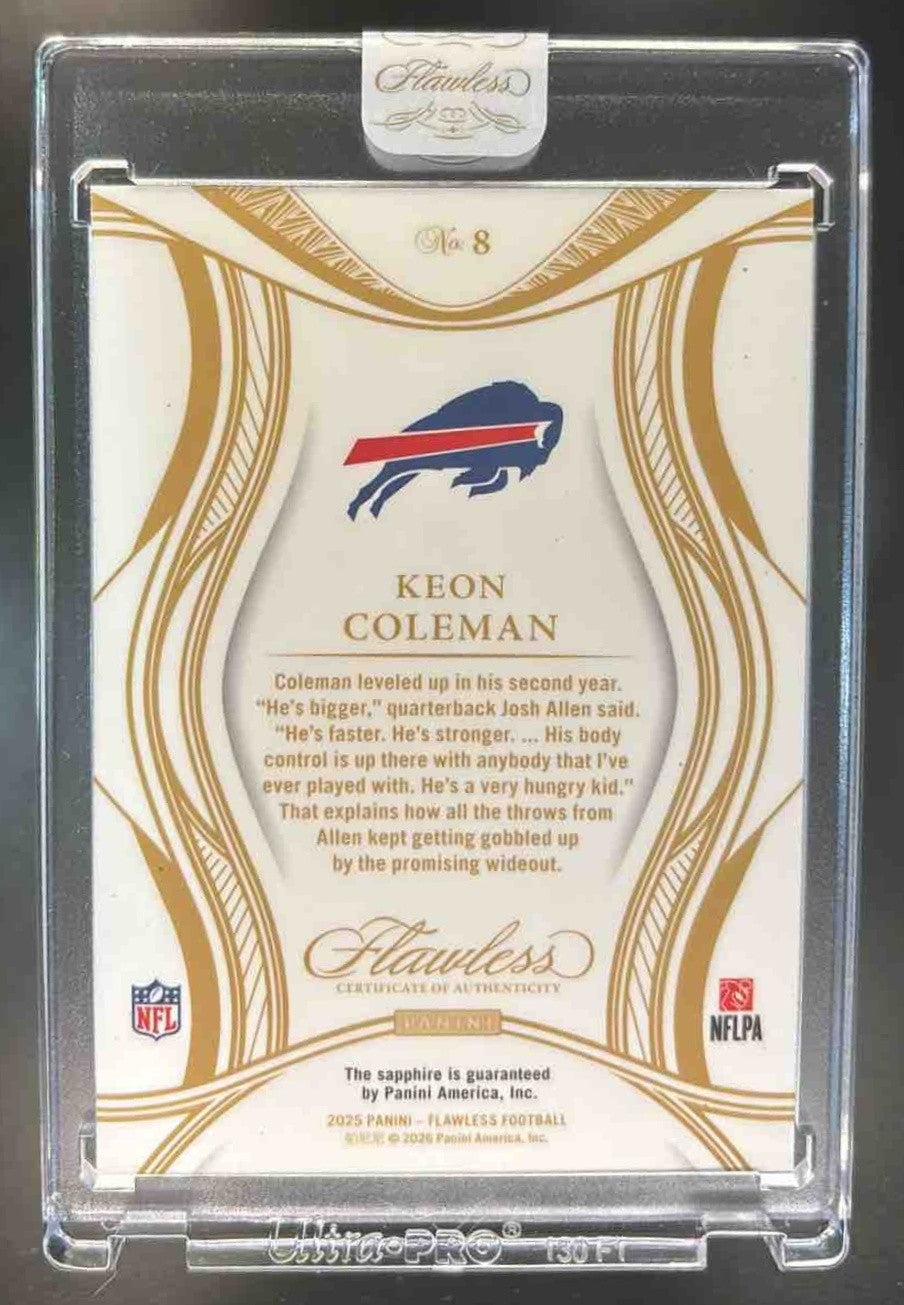 2025 Panini Flawless Keon Coleman Sapphire GEM /20 #8 Buffalo Bills - Sports Cards