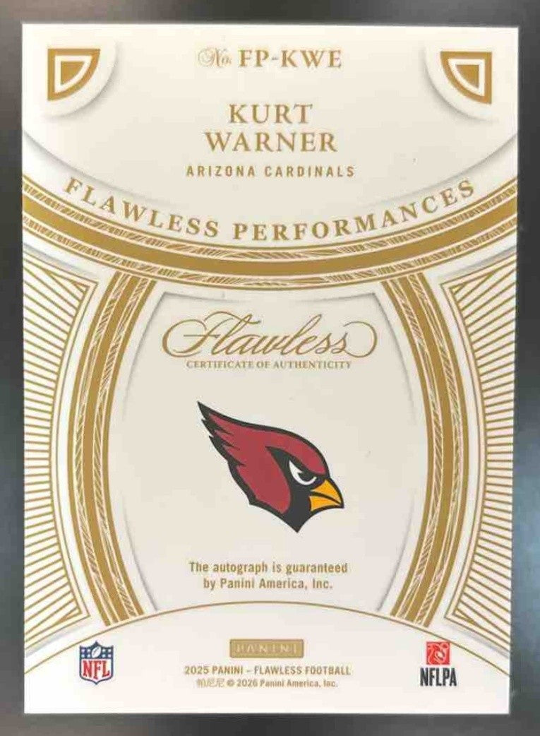 2025 Panini Flawless Kurt Warner Performances Silver /20 Auto Arizona Cardinals - Sports Cards