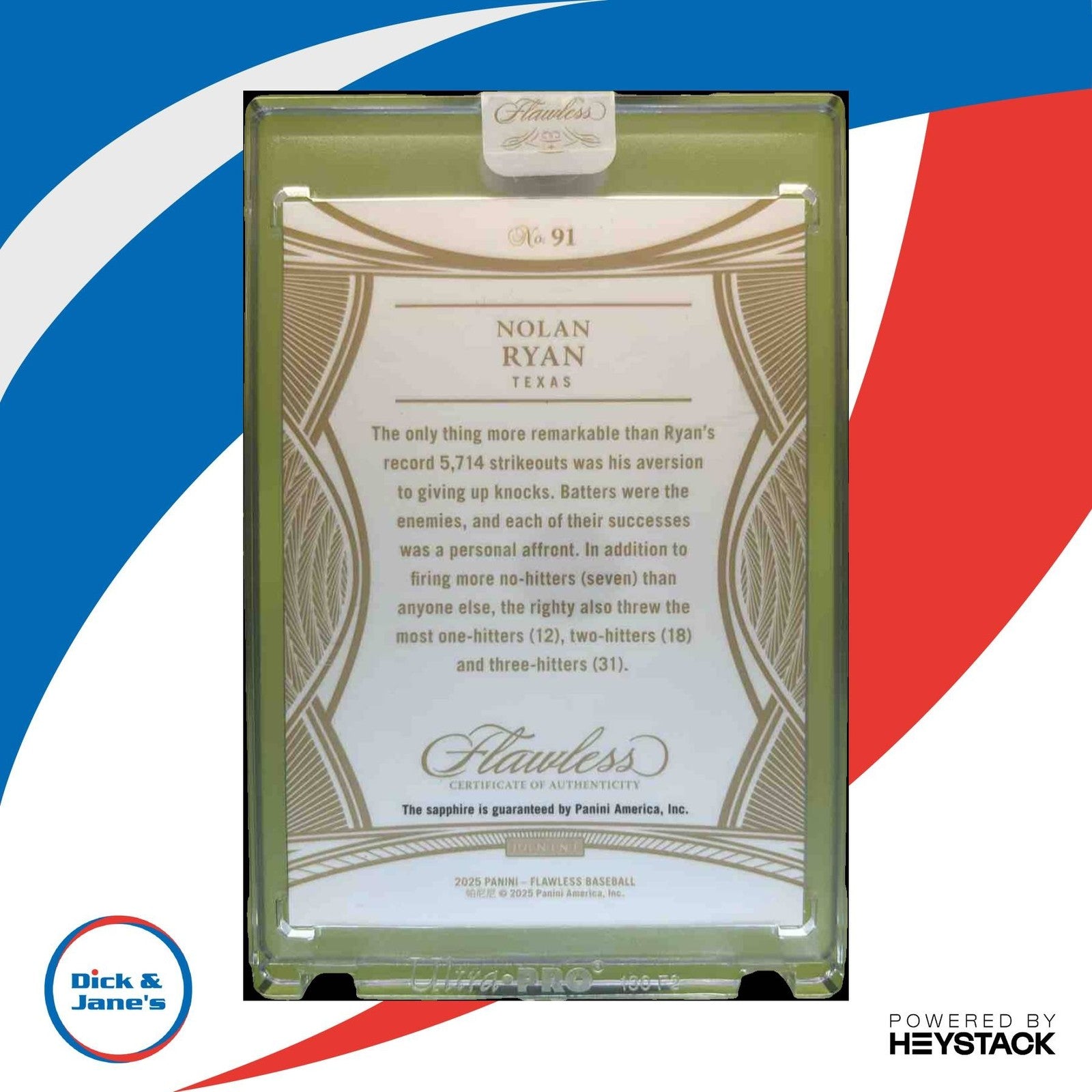 2025 Panini Flawless Nolan Ryan Legends Sapphire 6/15 #91 Texas Rangers - Sports Cards