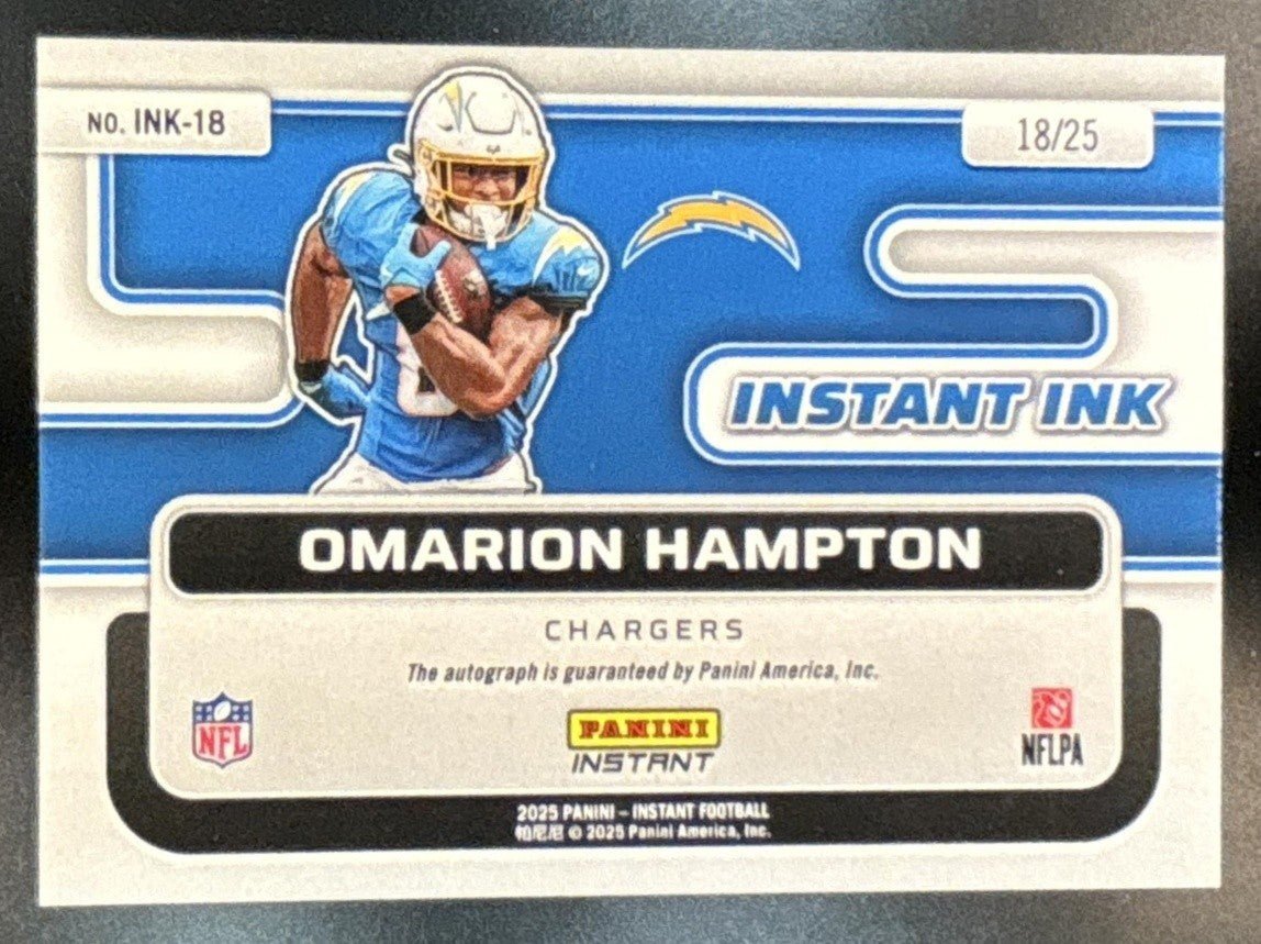 2025 Panini Instant Ink #18 Omarion Hampton RC 8/25 Rookie Auto Charger - Sports Cards
