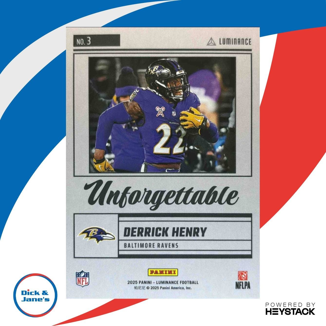 2025 Panini Luminance Derrick Henry Unforgettable Blue /50 #3 Baltimore Ravens - Sports Cards