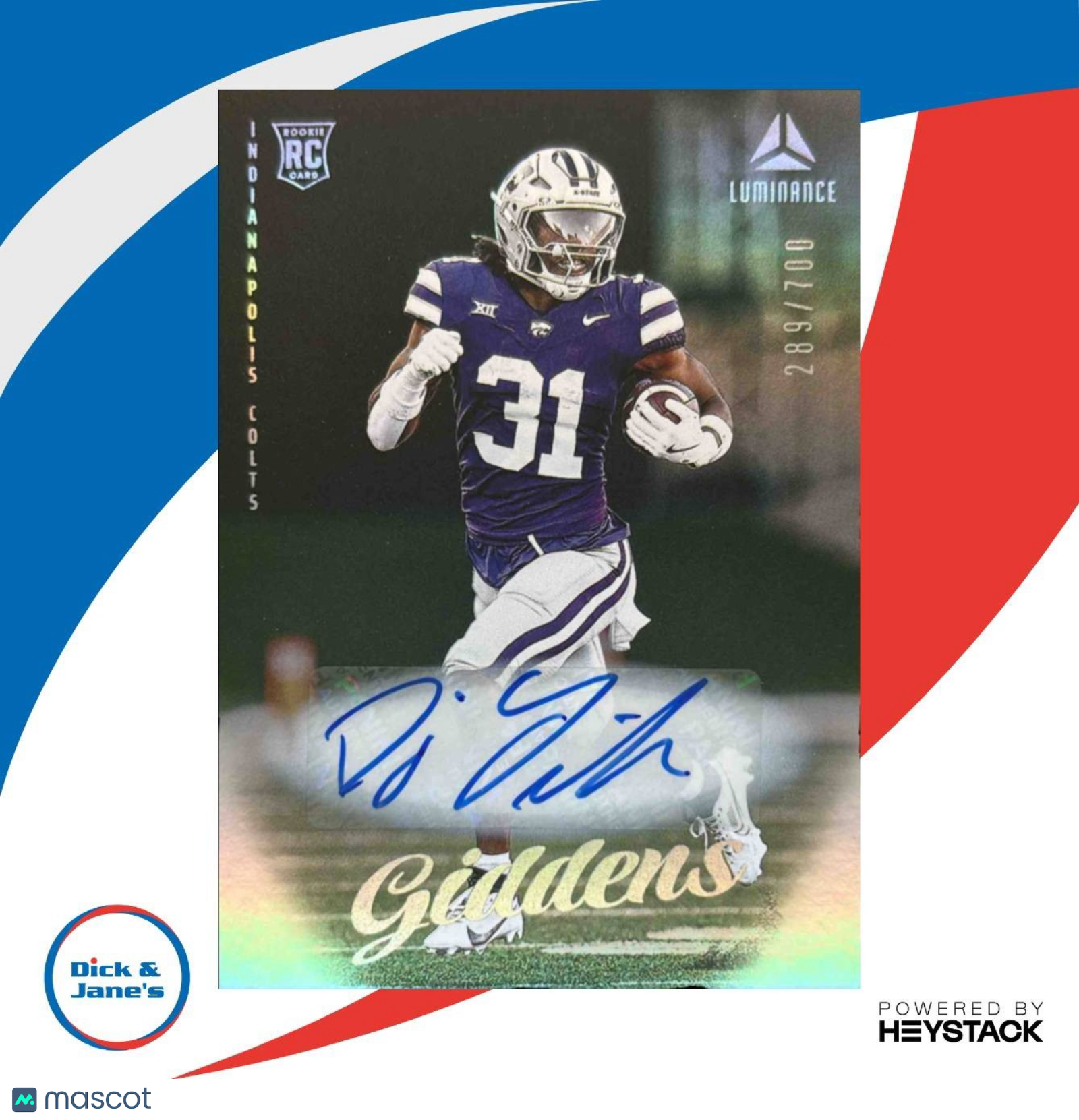 2025 Panini Luminance DJ Giddens Auto /700 #112 RC Indianapolis Colts - Sports Cards