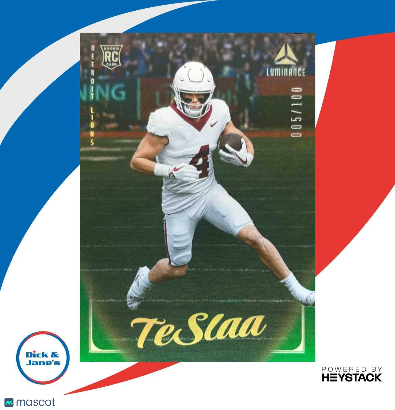 2025 Panini Luminance Isaac Teslaa Green /100 #164 RC Detroit Lions - Sports Cards