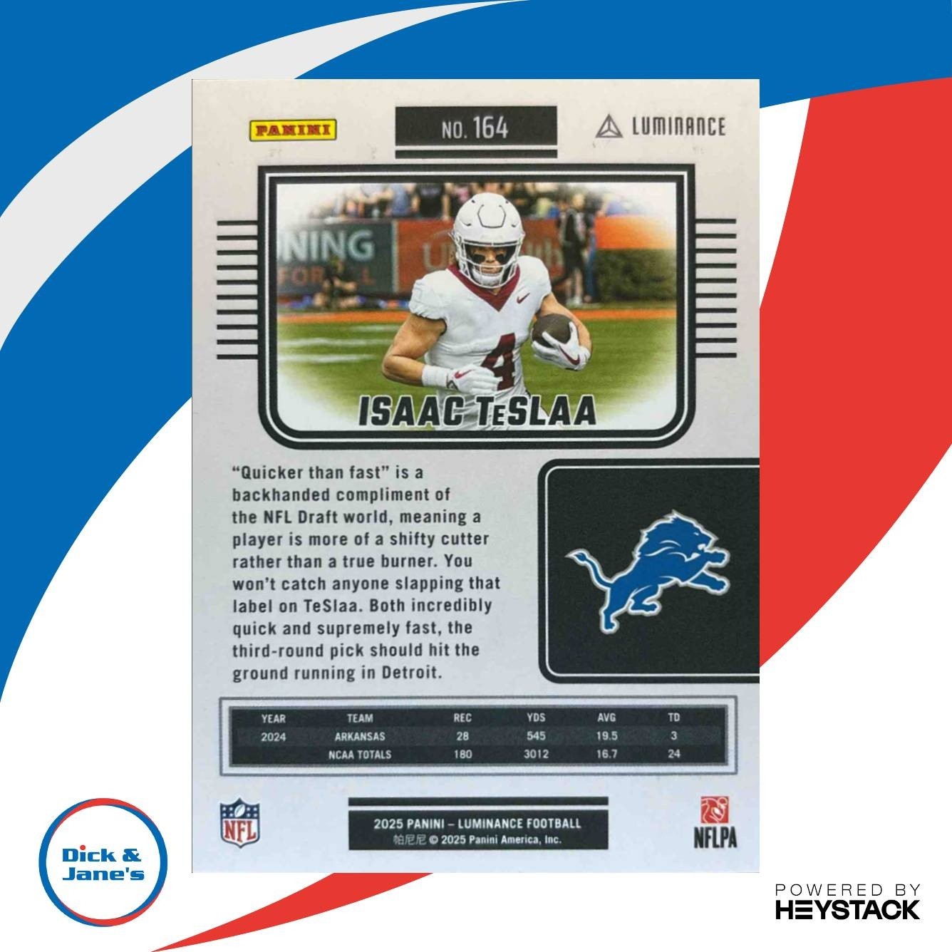 2025 Panini Luminance Isaac Teslaa Green /100 #164 RC Detroit Lions - Sports Cards