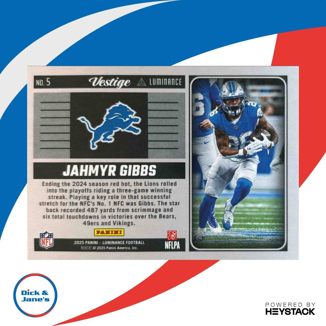 2025 Panini Luminance Jahmyr Gibbs Vestige #5 Detroit Lions - Sports Cards